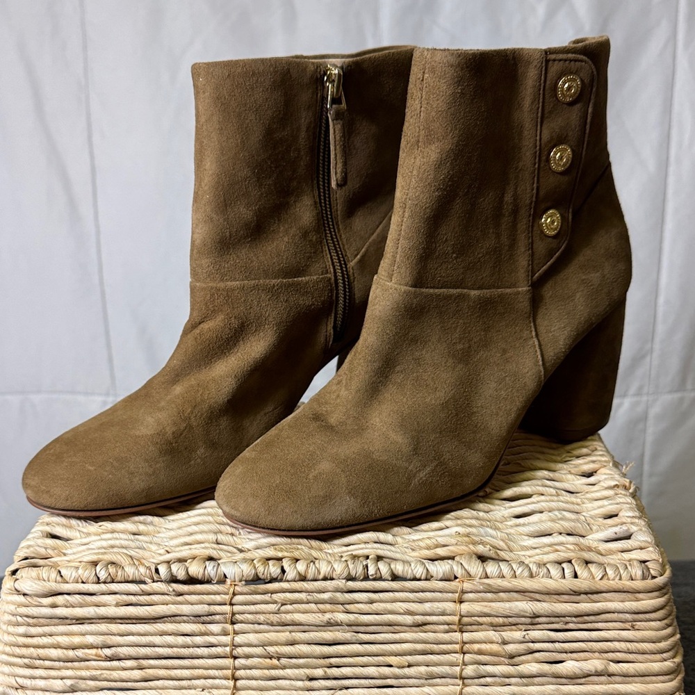 Nine West Suede Ankle Boots Brown Block Heel Side Zip Size‎ 9